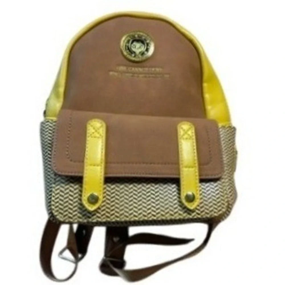 Loungefly Pixar Coco Miguel Mini Backpack Brown Yellow Herringbone Quote Bag